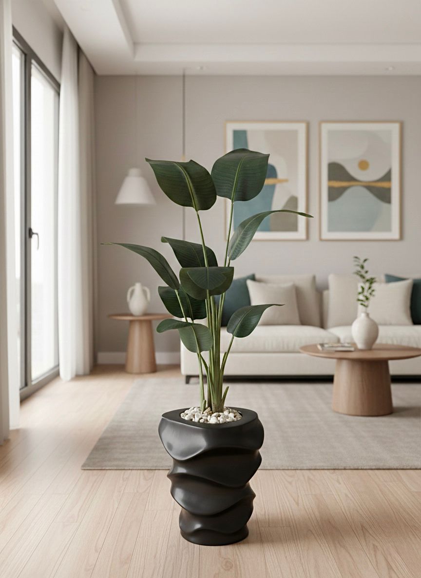 160x55cm - fiberglass plant pot - Leather leaves