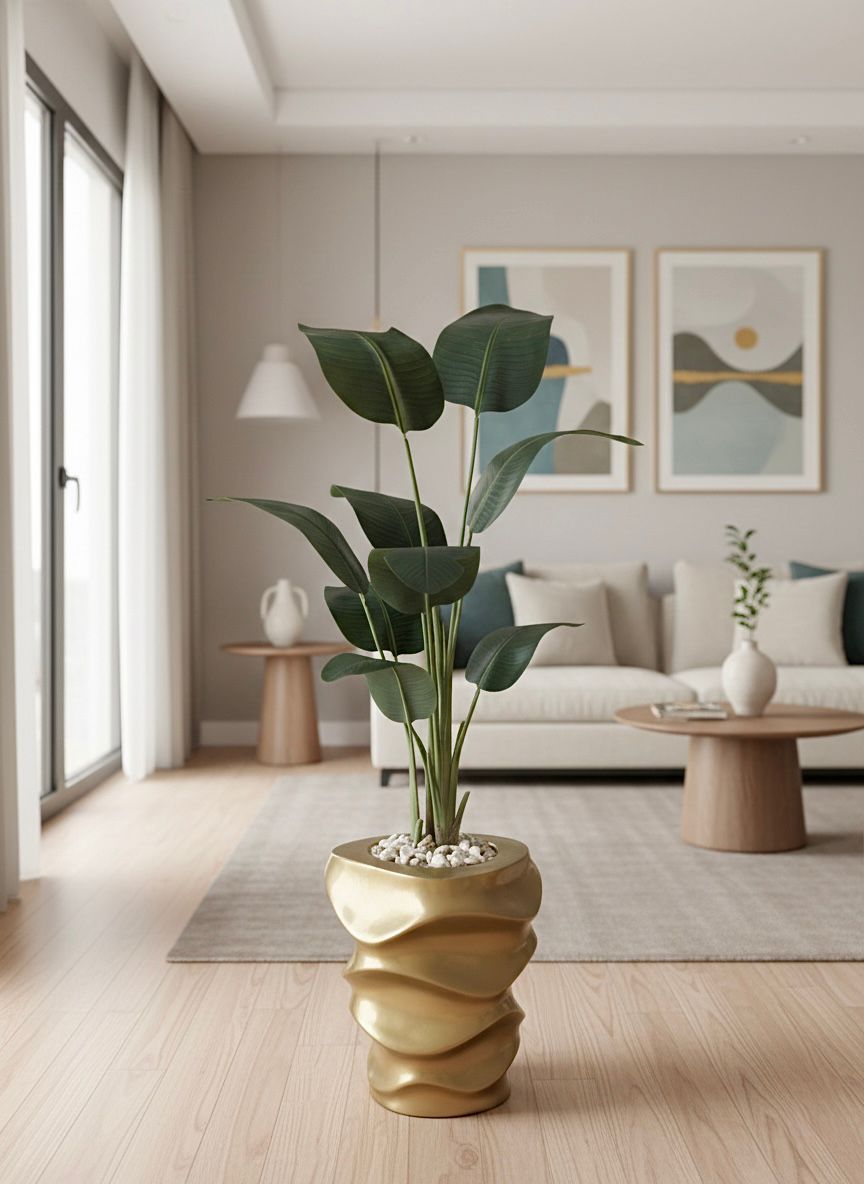 160x55cm - fiberglass plant pot - Leather leaves