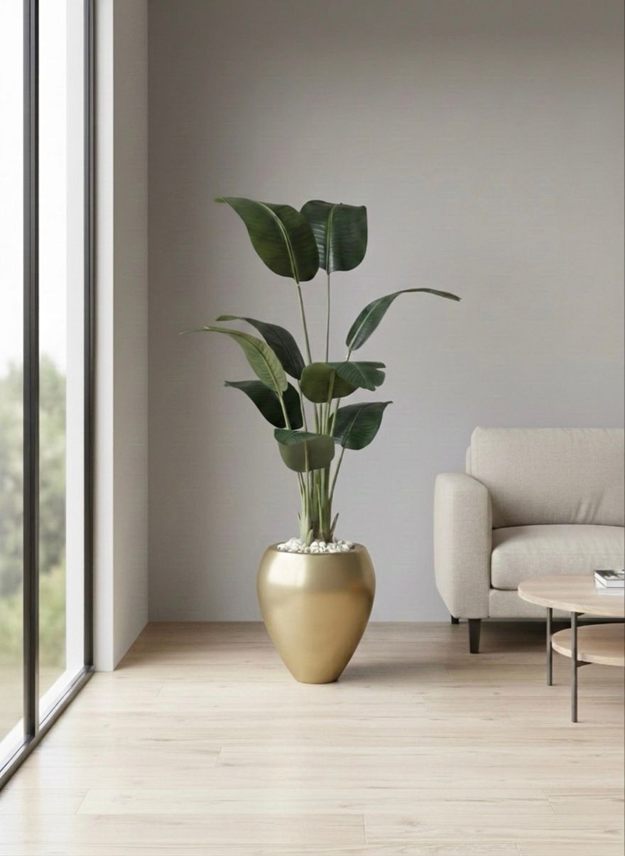 fiberglass plant pot - Leather leaves