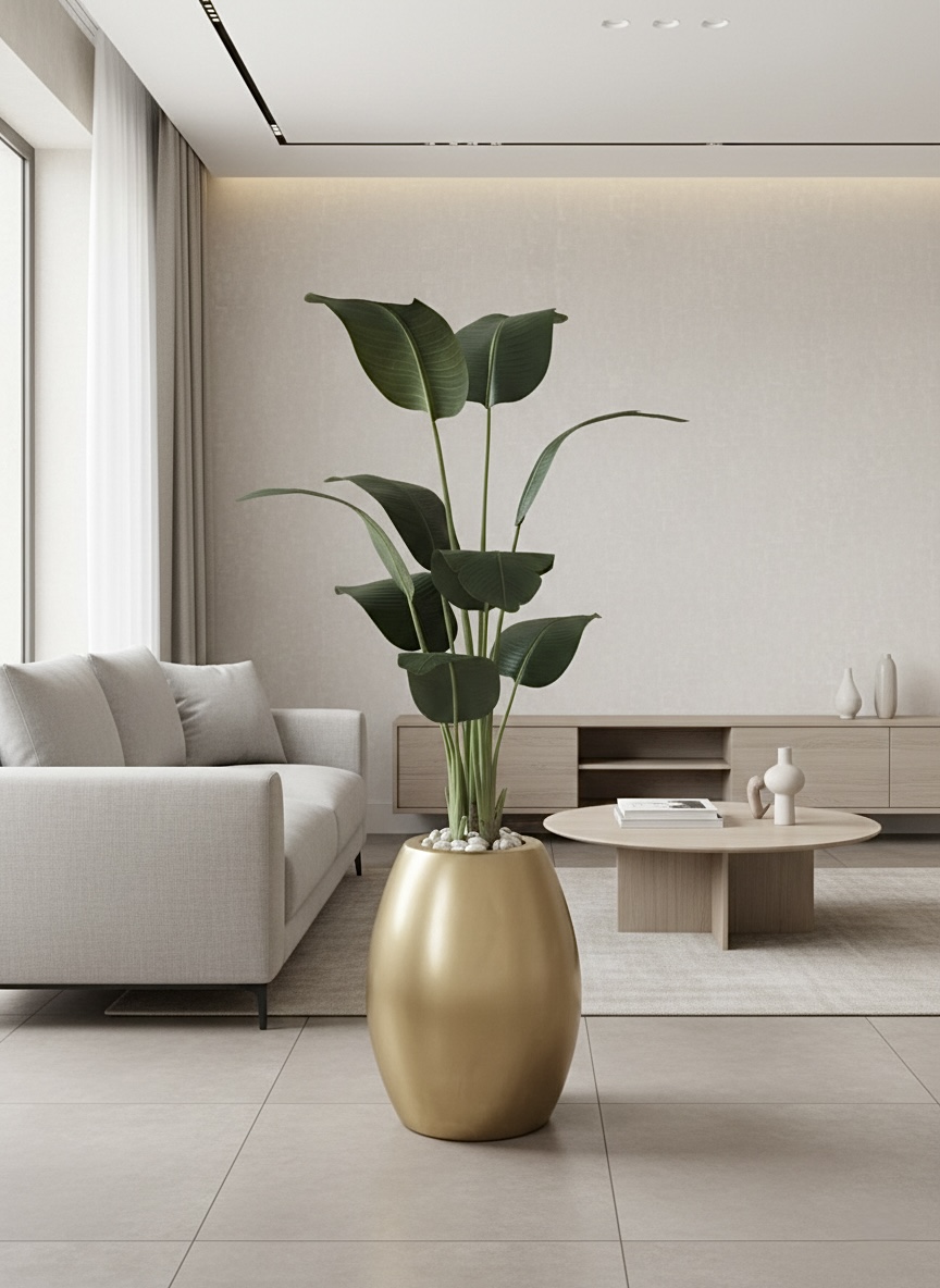 Fiberglass plant pot - Leather leaves