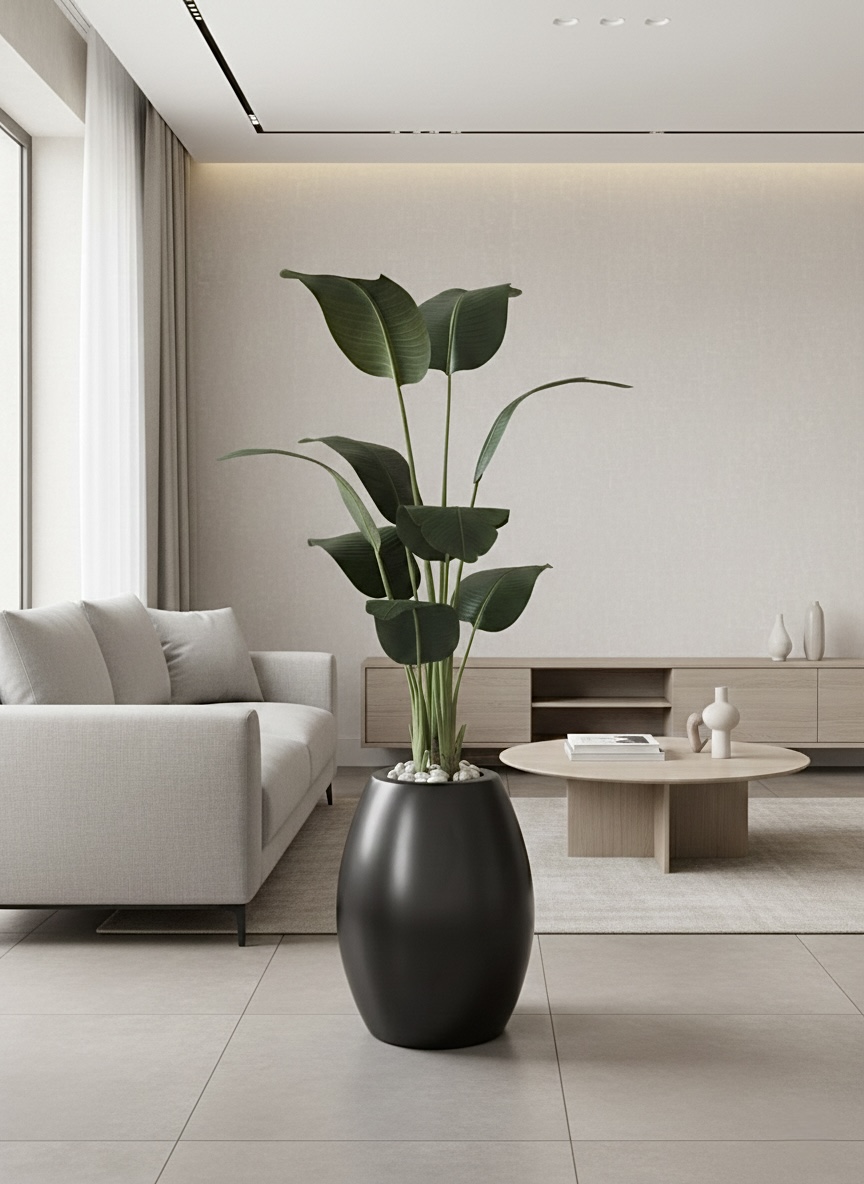 Fiberglass plant pot - Leather leaves