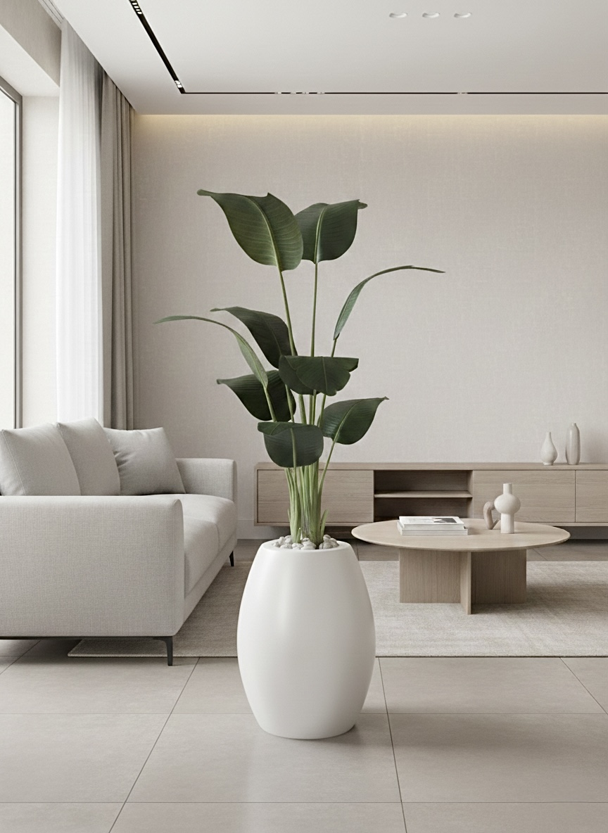 Fiberglass plant pot - Leather leaves