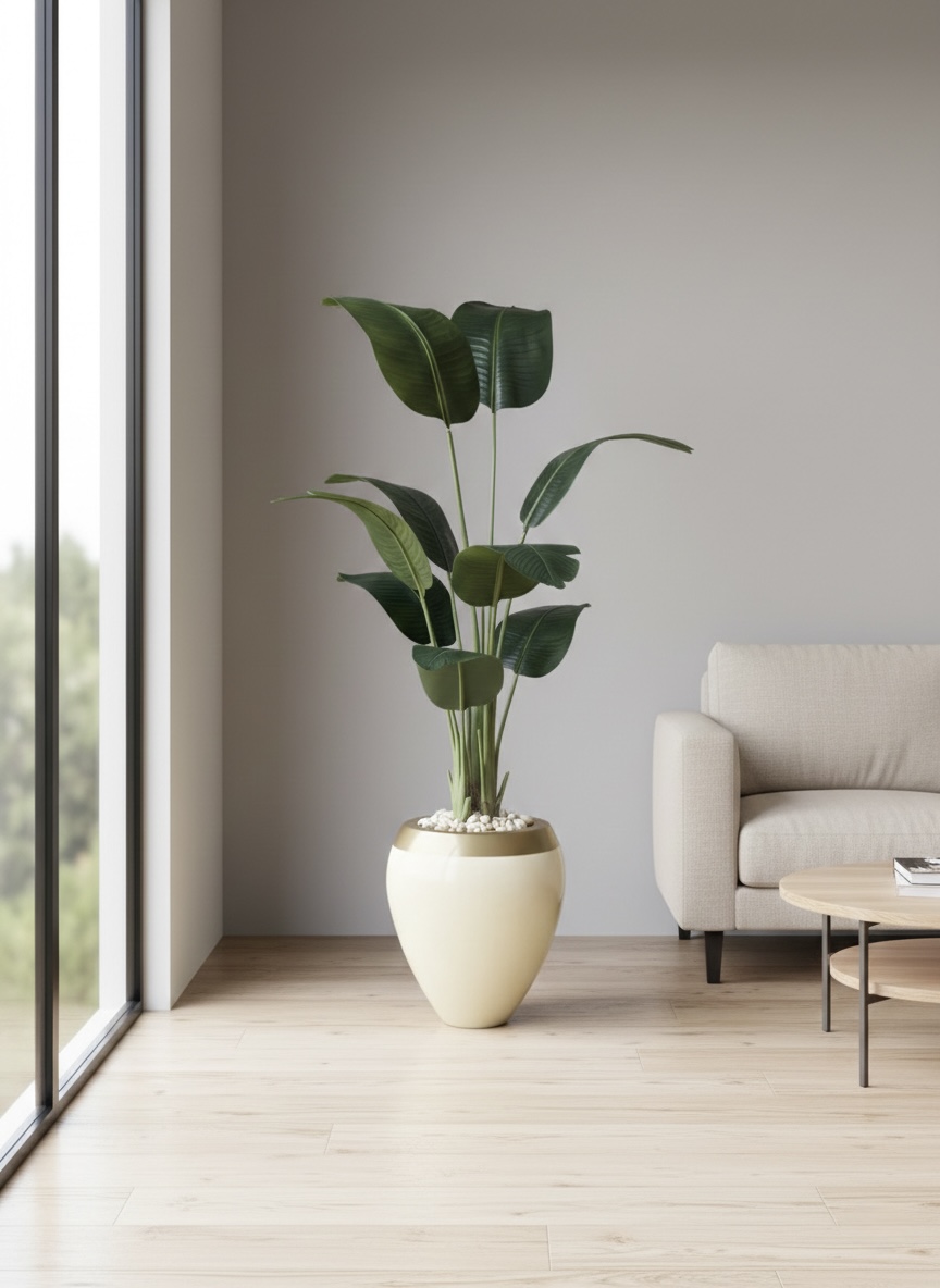 fiberglass plant pot - Leather leaves