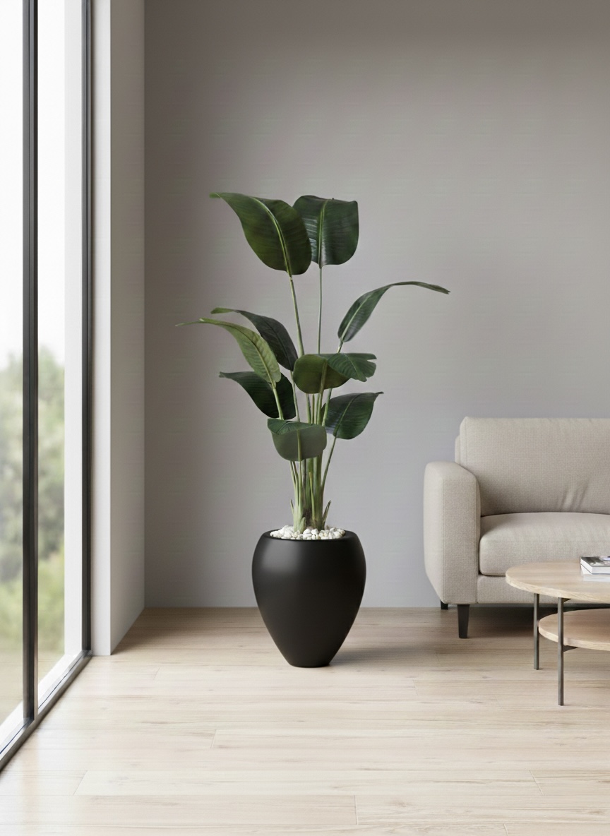 fiberglass plant pot - Leather leaves