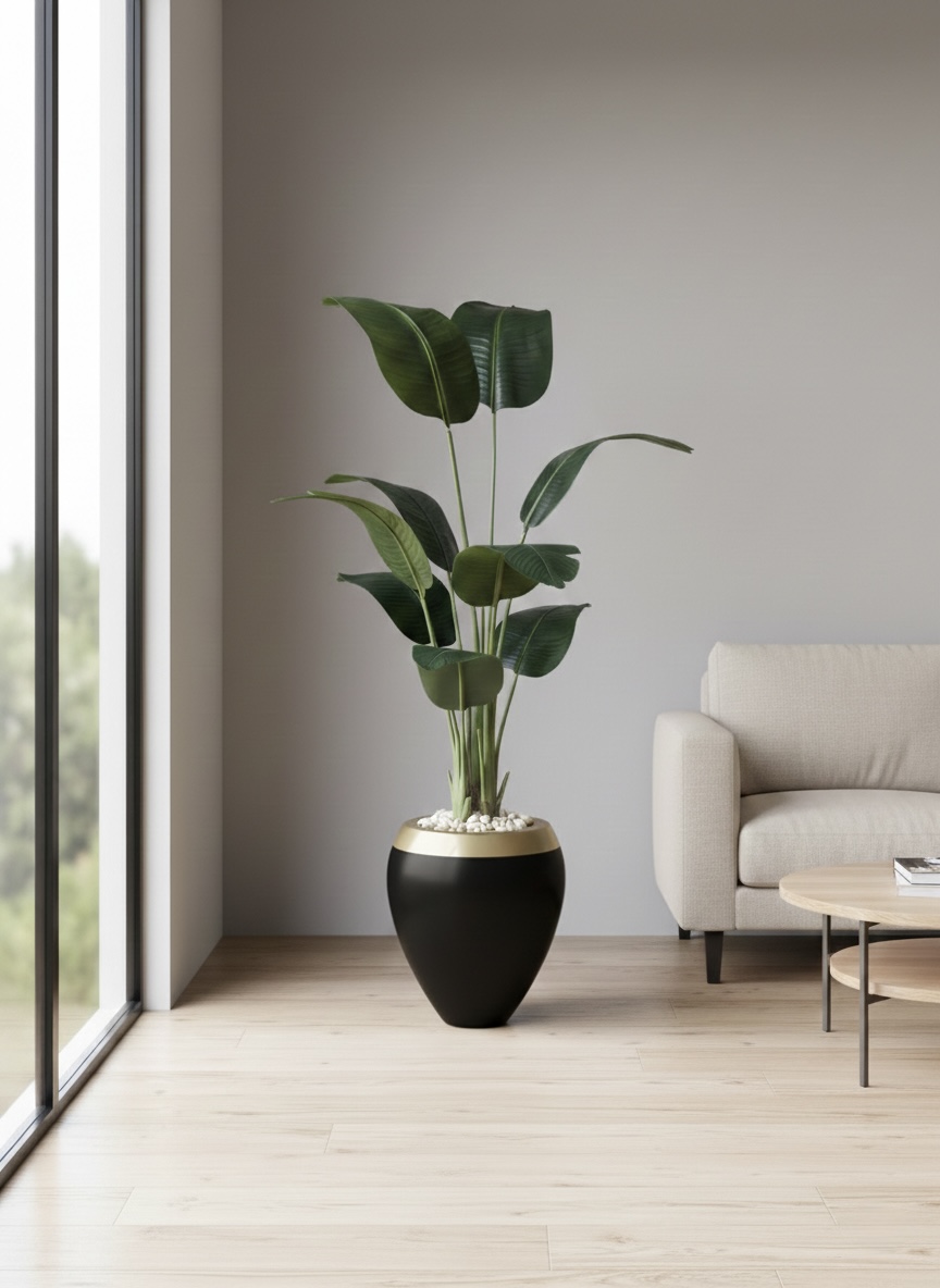 fiberglass plant pot - Leather leaves