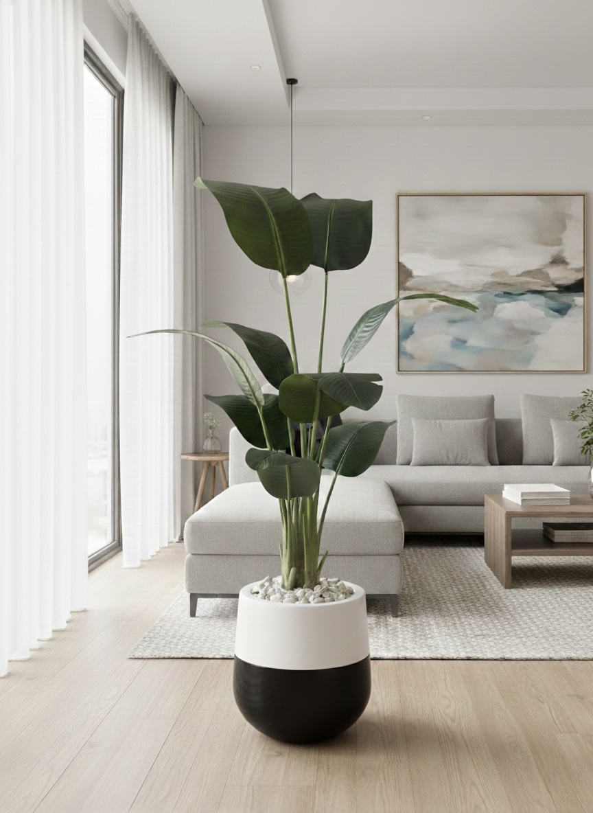 fiberglass plant pot - Leather leaves