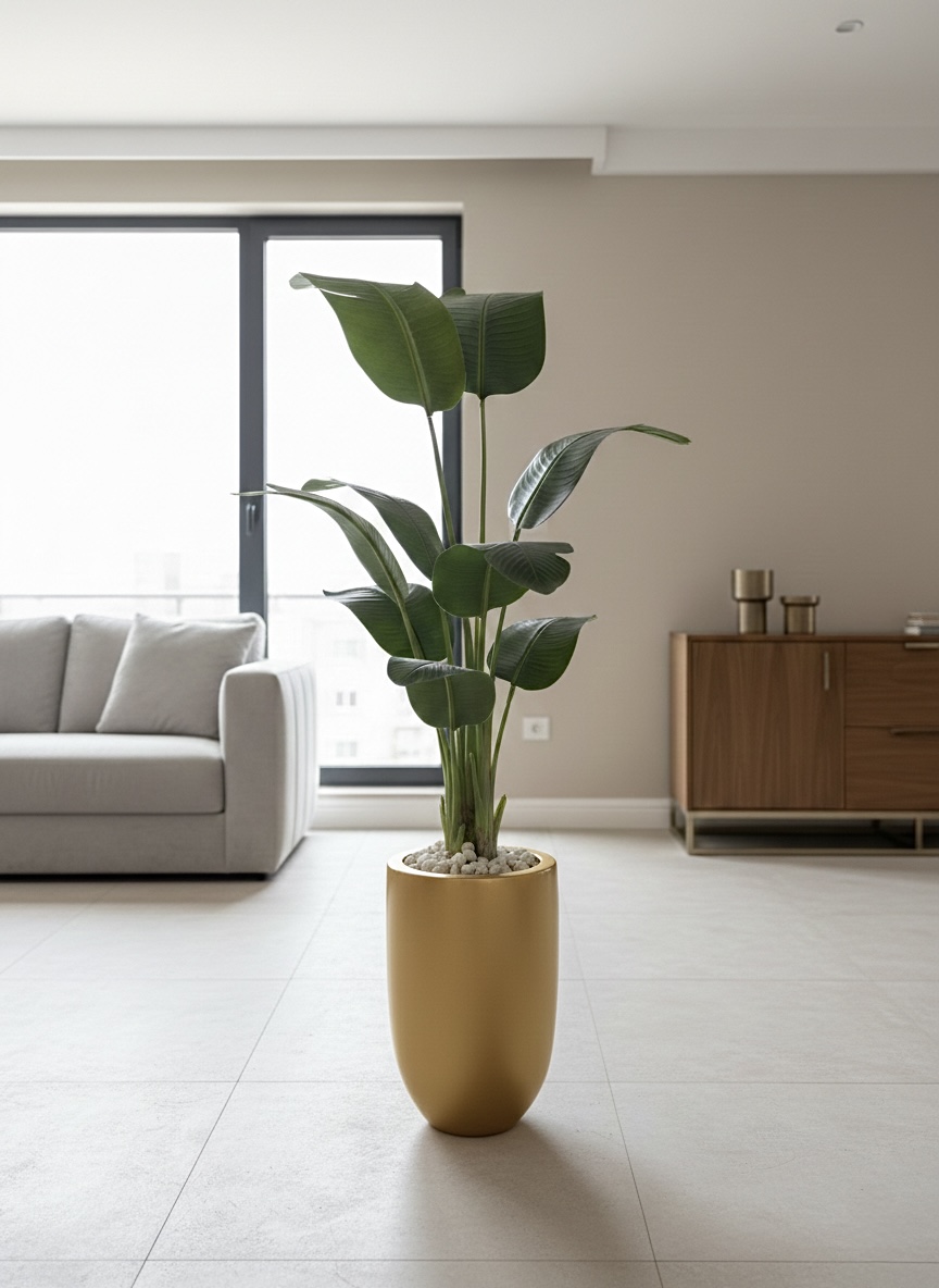 fiberglass plant pot - Leather leaves