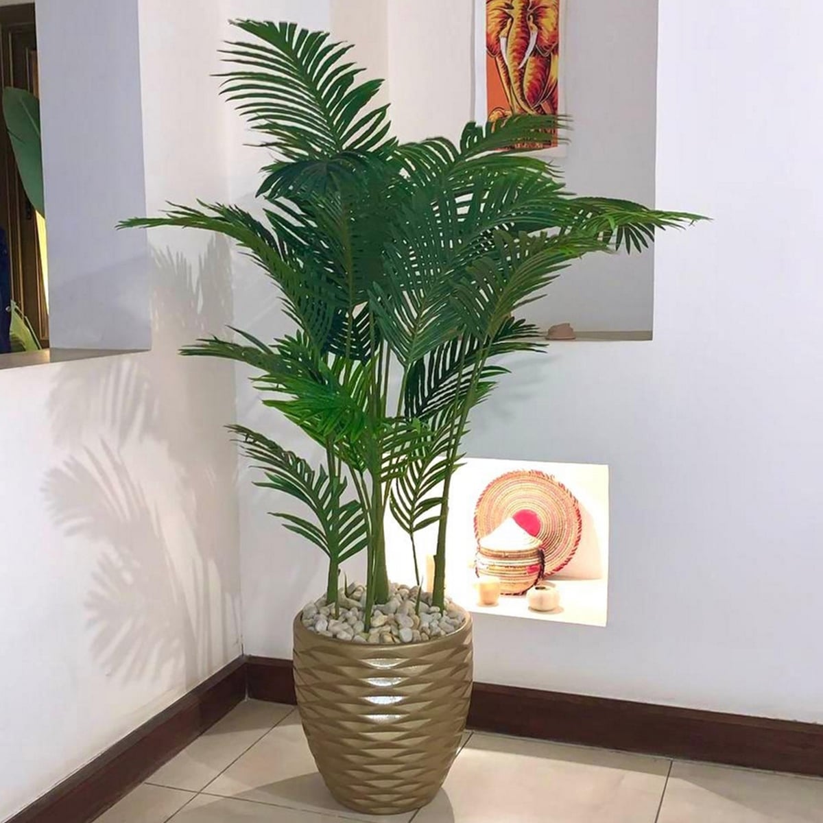 Fiberglass plant pot with artificial palm tree Gold - 170 × 60 cm