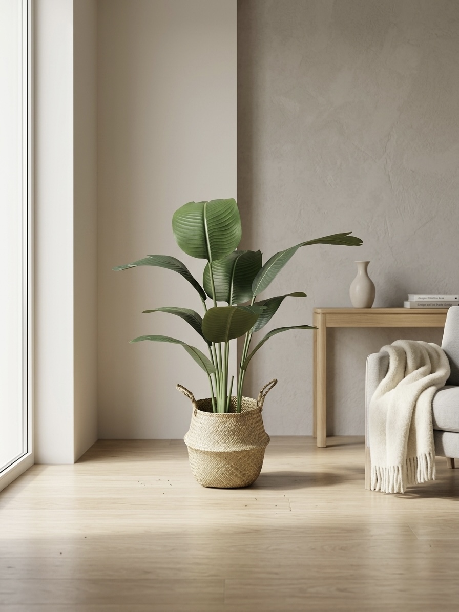 90x60cm - wicker plant pot with artificial banana tree Beige