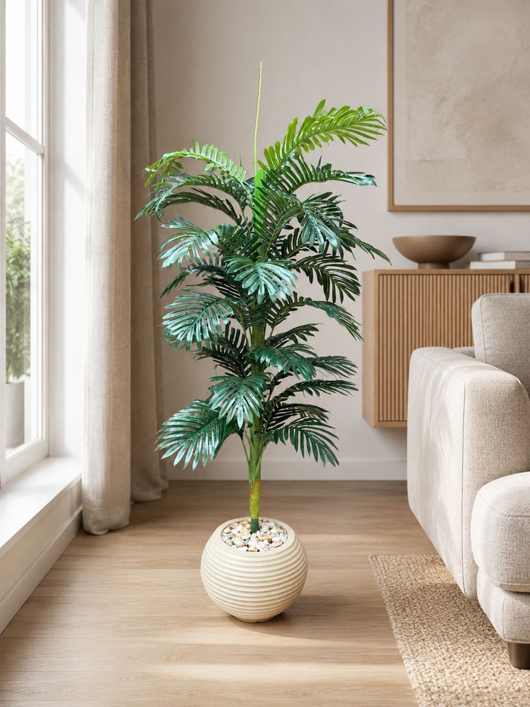 160x50cm - Plastic plant pot Beige - Palm tree