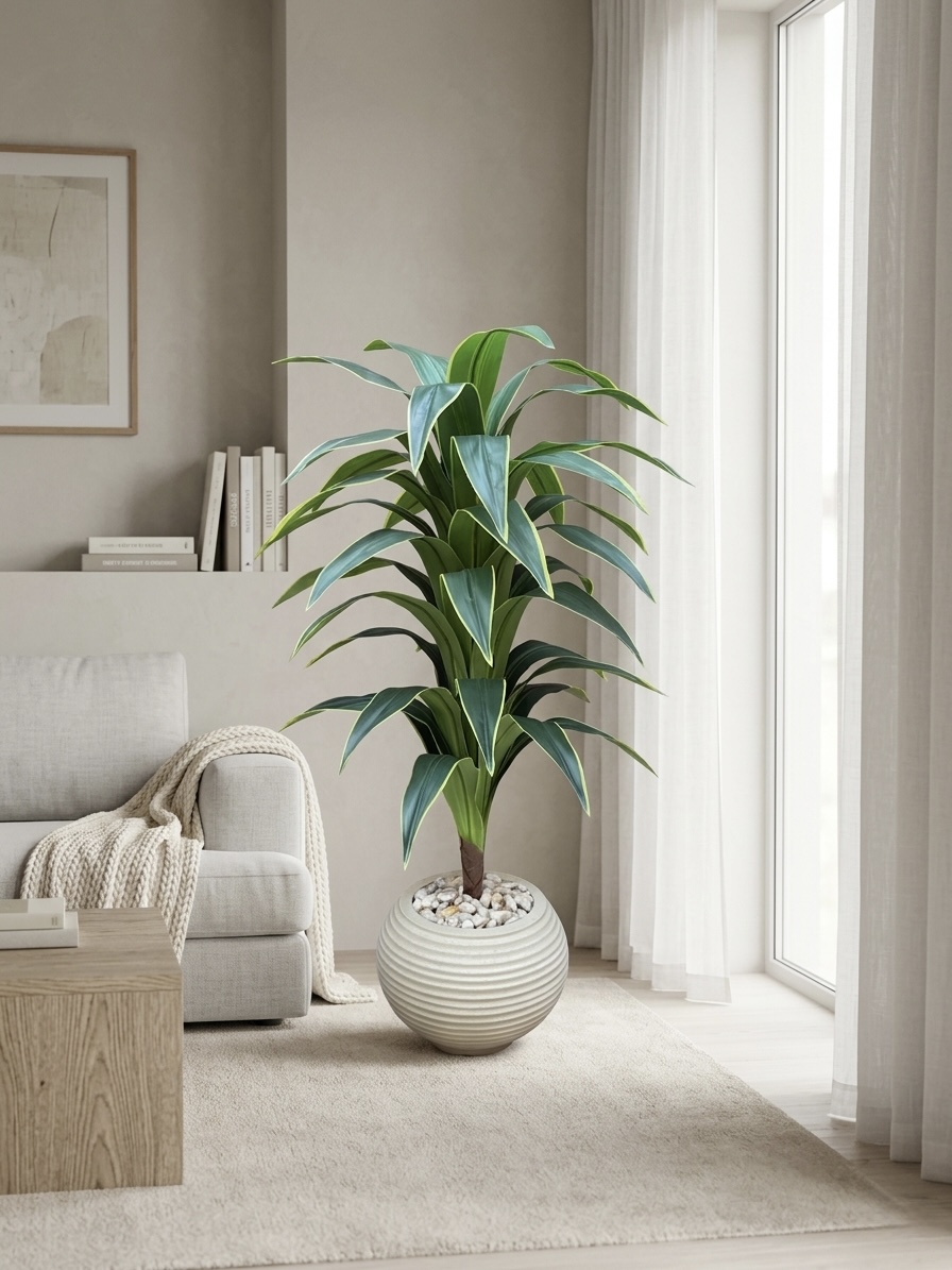 125x50cm - Artificial Dracaena Tree - Plastic Pot Beige
