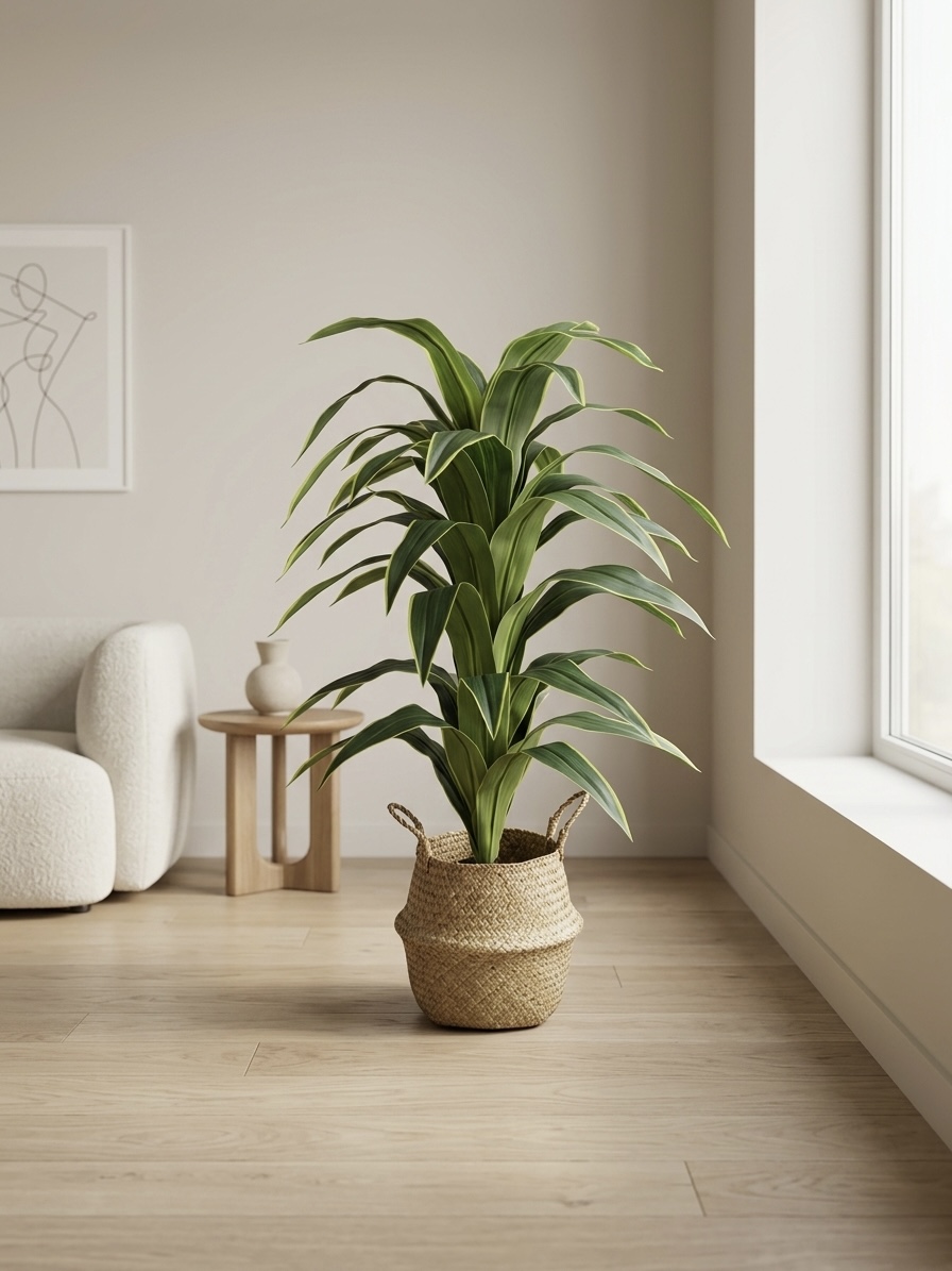 110x50cm - wicker plant pot with artificial Dracaena Tree Beige