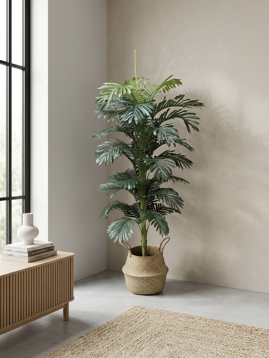 150x50cm - wicker plant pot with artificial Palm Tree Beige