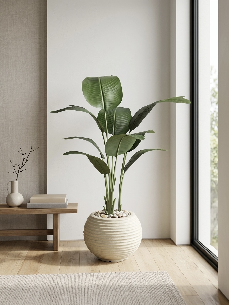105x60cm - Plastic plant pot with artificial Banana Tree Beige