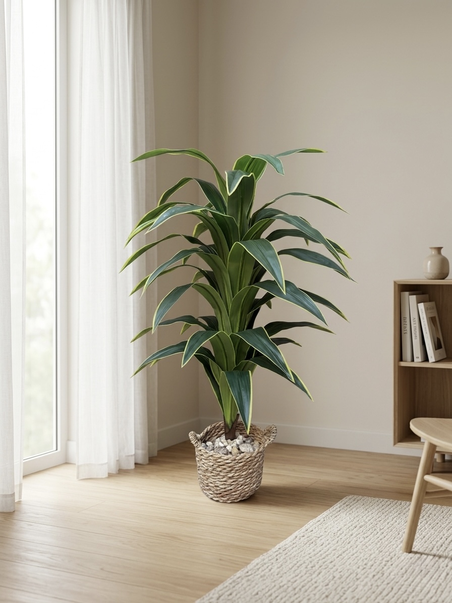 110x50cm - Jute rope plant pot Beige with artificial Dracaena Tree