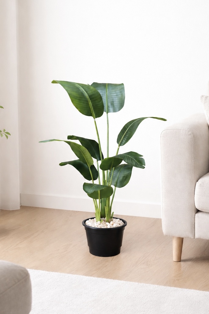 90x60cm - Plastic plant pot - Leather leaves